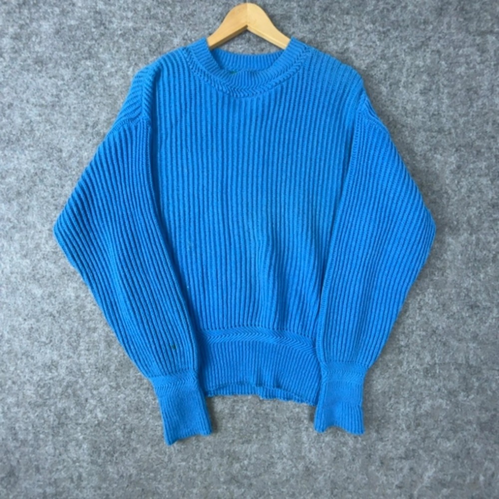 Vintage Woodward Sweater Womens Large Blue Cotton Ribbed knit Crew Neck Winter